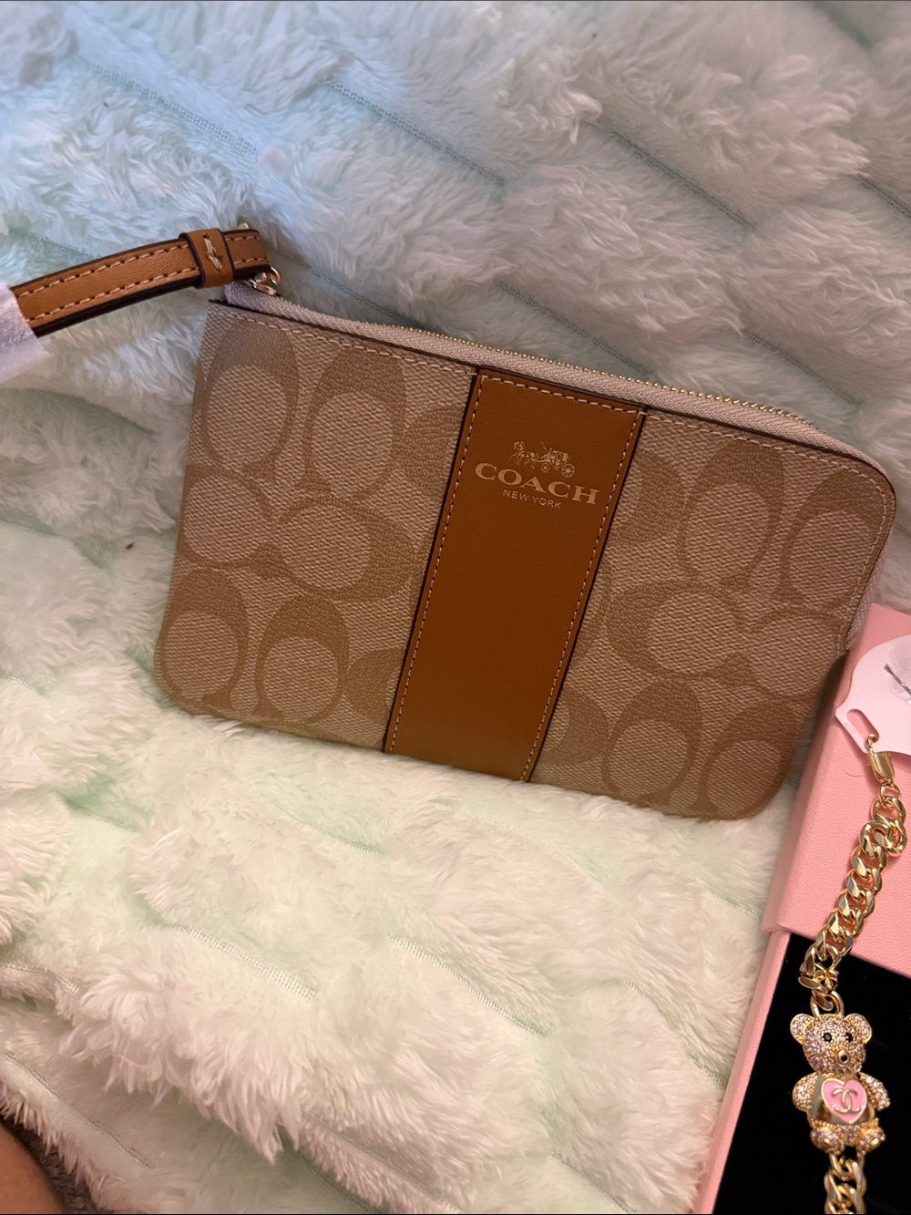 Coach Signature Canvas Wristlet in Tan and Brown